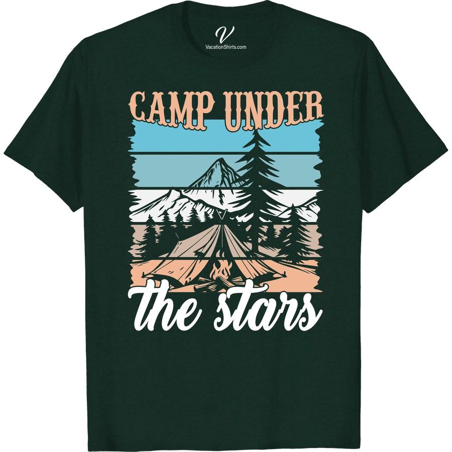 Outdoor Adventure Tee - Camp Under the Stars Scenic Design Escape into the wilderness with our Outdoor Adventure Shirt - the Camp Under the Stars Scenic Design Tee. Perfect for every nature lover, this camping T-shirt is a must-have hiking apparel. Let our starlit campsite apparel captivate your outdoor enthusiast spirit. Adventure gear T-Shirt - your ideal wilderness graphic tee.