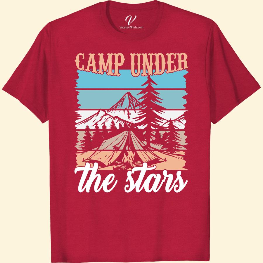 Outdoor Adventure Tee - Camp Under the Stars Scenic Design Escape into the wilderness with our Outdoor Adventure Shirt - the Camp Under the Stars Scenic Design Tee. Perfect for every nature lover, this camping T-shirt is a must-have hiking apparel. Let our starlit campsite apparel captivate your outdoor enthusiast spirit. Adventure gear T-Shirt - your ideal wilderness graphic tee.