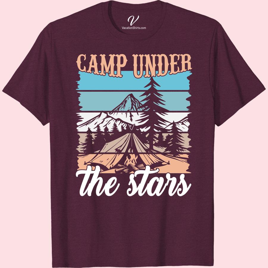 Outdoor Adventure Tee - Camp Under the Stars Scenic Design Escape into the wilderness with our Outdoor Adventure Shirt - the Camp Under the Stars Scenic Design Tee. Perfect for every nature lover, this camping T-shirt is a must-have hiking apparel. Let our starlit campsite apparel captivate your outdoor enthusiast spirit. Adventure gear T-Shirt - your ideal wilderness graphic tee.