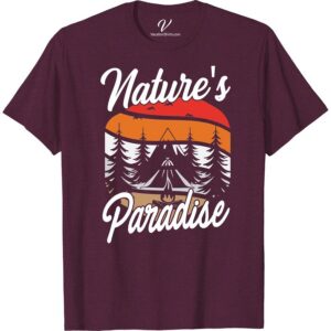 Nature Adventure T-Shirt - Mountains, Trees, Tent & Sunset Scene Escape into nature with our unique Nature Adventure T-Shirt. Perfect for the outdoor lover, its mountain camping shirt design, complete with a tent, trees, and breathtaking sunset scenery, is sure to enhance your camping experience. Express your wanderlust with this Traveler's Nature Shirt!