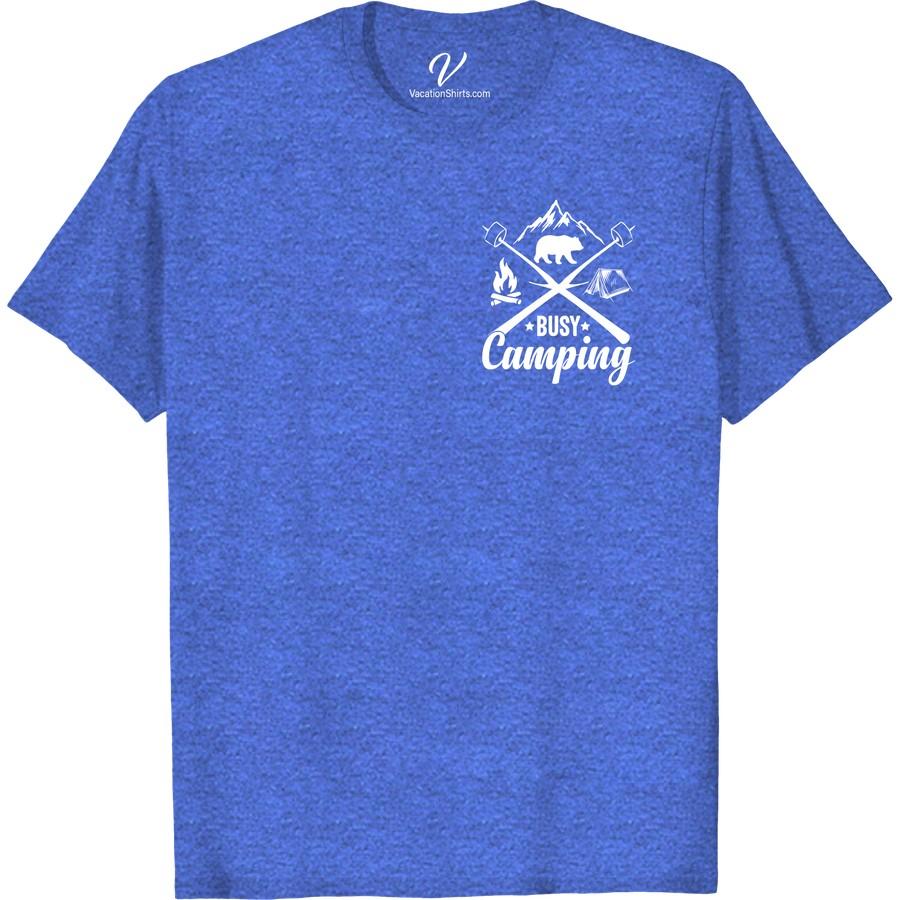 Camping Adventure Tee: Busy Camping with Mountains & Bear Design Step into the wild with our Camping Adventure T-Shirt – Busy Camping Tee. This mountain camping shirt with a stunning Bear design captures the thrill of outdoor adventures. A must-have hiking shirt with a bear design; it's more than camping gear clothing, it's a wilderness T-shirt for all nature lovers.