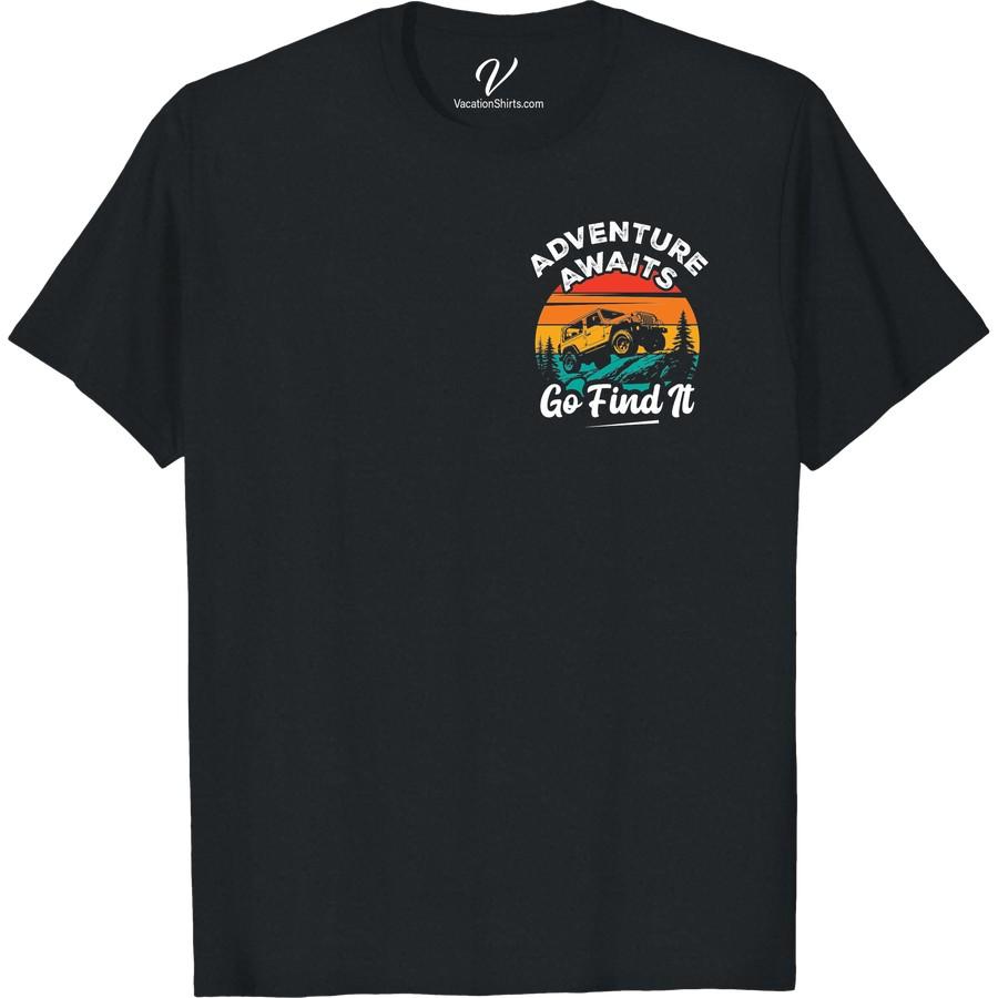Adventure T-Shirt: Jeep Sunset Design - Embrace the Journey Dive into the spirit of escape with our Jeep Adventure T-Shirt featuring a striking Sunset Design. This Vacation Tee is not just a shirt, it's a call to Embrace the Journey. Perfect for Adventure Travel and outdoor activities, our Jeep Sunset Graphic Tee signifies your love for travel and the outdoors. Grab our Journey Inspired T-Shirts, the ideal Jeep Themed Apparel for every adventurer's wardrobe.