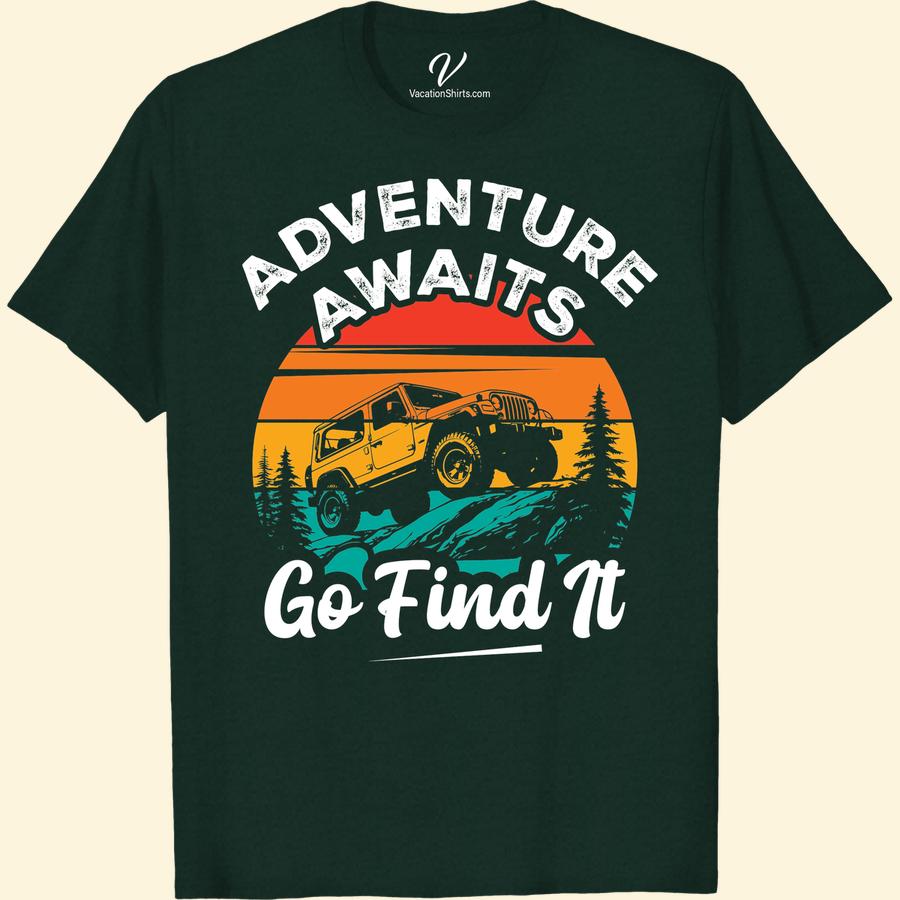 Adventure T-Shirt: Jeep Sunset Design - Embrace the Journey Dive into the spirit of escape with our Jeep Adventure T-Shirt featuring a striking Sunset Design. This Vacation Tee is not just a shirt, it's a call to Embrace the Journey. Perfect for Adventure Travel and outdoor activities, our Jeep Sunset Graphic Tee signifies your love for travel and the outdoors. Grab our Journey Inspired T-Shirts, the ideal Jeep Themed Apparel for every adventurer's wardrobe.