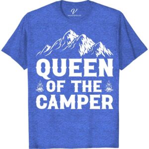 Camping T-Shirt: Queen of the Camper with Mountain & Campfire Design Embrace your inner wilderness royalty with our Camping Queen T-shirt. Our Queen of the Camper Tee showcases an alluring Mountain and Campfire design. This Women's Camping T-shirt is a must-have outdoor adventure t-shirt for any nature lover. Make camping fashionable with this Forest Camping Apparel!