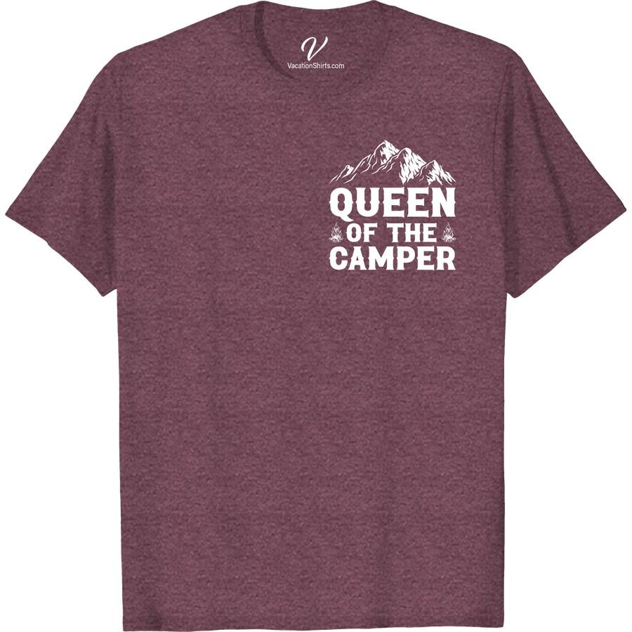 Camping T-Shirt: Queen of the Camper with Mountain & Campfire Design Embrace your inner wilderness royalty with our Camping Queen T-shirt. Our Queen of the Camper Tee showcases an alluring Mountain and Campfire design. This Women's Camping T-shirt is a must-have outdoor adventure t-shirt for any nature lover. Make camping fashionable with this Forest Camping Apparel!