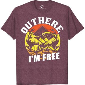 Adventure T-Shirt: OUTHERE I'M FREE - Mountains & Moon Design  Embrace the call of the wilderness with our 'Adventure T-Shirt: OUTHERE I'M FREE' featuring a stunning Mountains & Moon Design. Perfectly tailored for free spirits, this Outdoor Vacation T-Shirt doubles as a tasteful Hiking Graphic Tee, affirming it as a must-have in any Outdoor Adventure Apparel collection.