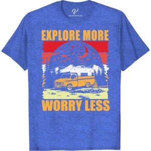 Travel Adventure Tee: Retro Van & Mountains, Explore More Style  Embrace the spirit of exploration with our Adventure Tee! Our Retro Van Travel T-shirt emblazons the allure of Mountain Scenery on this Vacation T-Shirt. Perfect for hiking or road trips, the Camper Van Design and Wild Nature Tee is a must-have for your Travel Adventure Clothing collection.