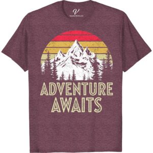 Vintage Adventure Awaits T-Shirt - Retro Mountain & Sunset Design  Embrace the spirit of exploration with our 'Vintage Adventure Awaits T-Shirt'. Featuring a retro mountain & sunset design, this vintage travel tee is the perfect addition to any adventure-seeker's wardrobe. Express your love for outdoor exploration in this unique, adventure awaits shirt - where style meets spontaneity!