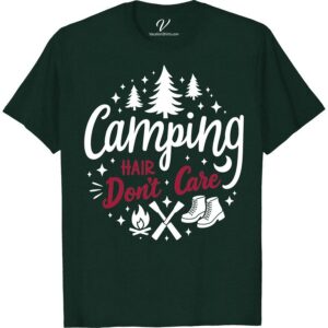 Camping Hair Tee - Pine Trees, Campfire & Hiking Boots Design  Our Camping Hair T-Shirt with Pine Tree Design Tee celebrates the Wilderness in style. Adorned with distinctive Campfire & Hiking Boots Graphic Tee, this Outdoor Adventure T-Shirt is a must-have for any nature lover. A Trendy Hiking Tee and Unisex Camping Tee, it's your perfect Camping Gear Apparel.