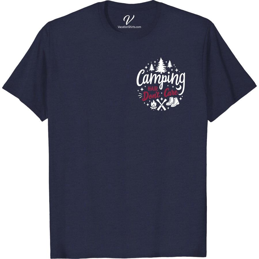 Camping Hair Tee - Pine Trees, Campfire & Hiking Boots Design Our Camping Hair T-Shirt with Pine Tree Design Tee celebrates the Wilderness in style. Adorned with distinctive Campfire & Hiking Boots Graphic Tee, this Outdoor Adventure T-Shirt is a must-have for any nature lover. A Trendy Hiking Tee and Unisex Camping Tee, it's your perfect Camping Gear Apparel.