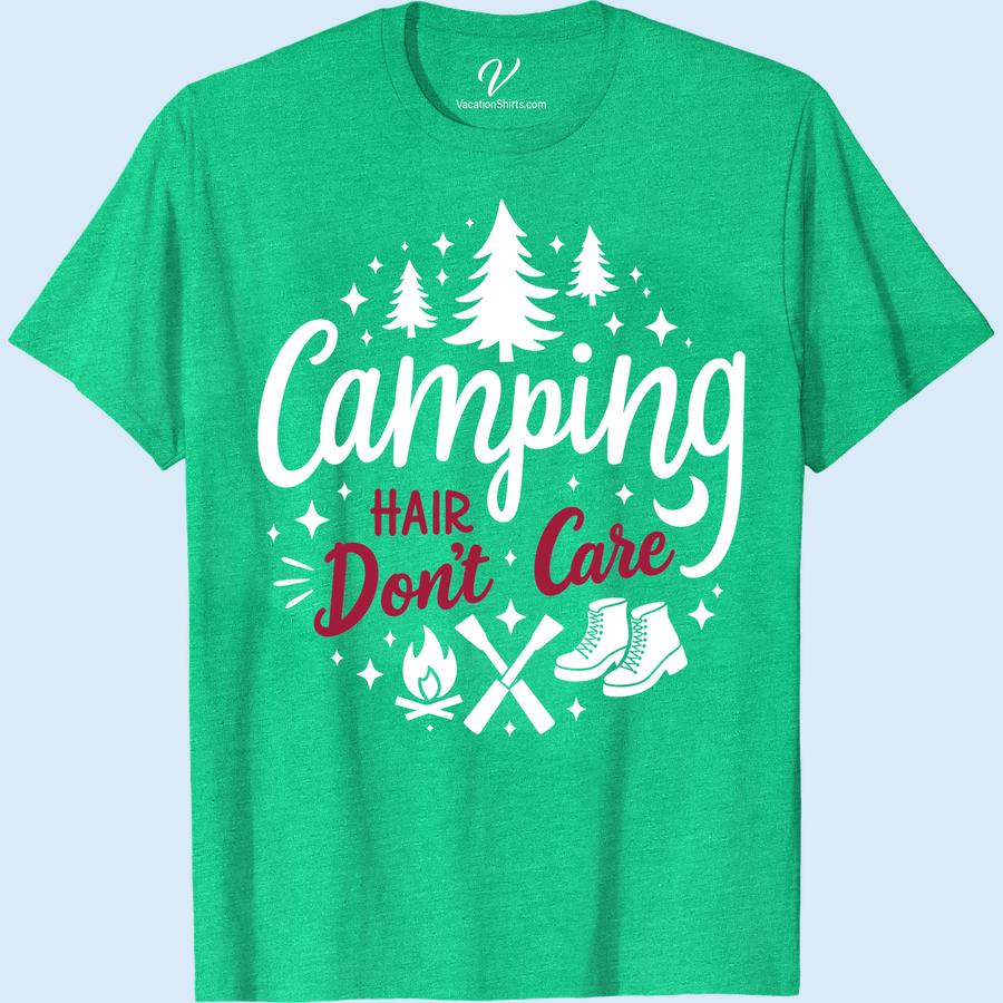 Camping Hair Tee - Pine Trees, Campfire & Hiking Boots Design Our Camping Hair T-Shirt with Pine Tree Design Tee celebrates the Wilderness in style. Adorned with distinctive Campfire & Hiking Boots Graphic Tee, this Outdoor Adventure T-Shirt is a must-have for any nature lover. A Trendy Hiking Tee and Unisex Camping Tee, it's your perfect Camping Gear Apparel.