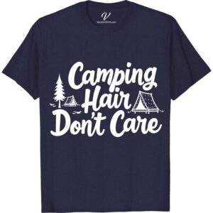 Camping Hair Tee - Fun Adventure Shirt with Tents & Pine Tree Design  Embrace your wild side with our Camping Hair T-Shirt. Featuring a fun adventure tee design with quaint tents and serene pine trees, this forest camping tee is perfect for any outdoor enthusiast. Made for nature lovers, it's a nature-inspired tee that embodies the spirit of wilderness camping.