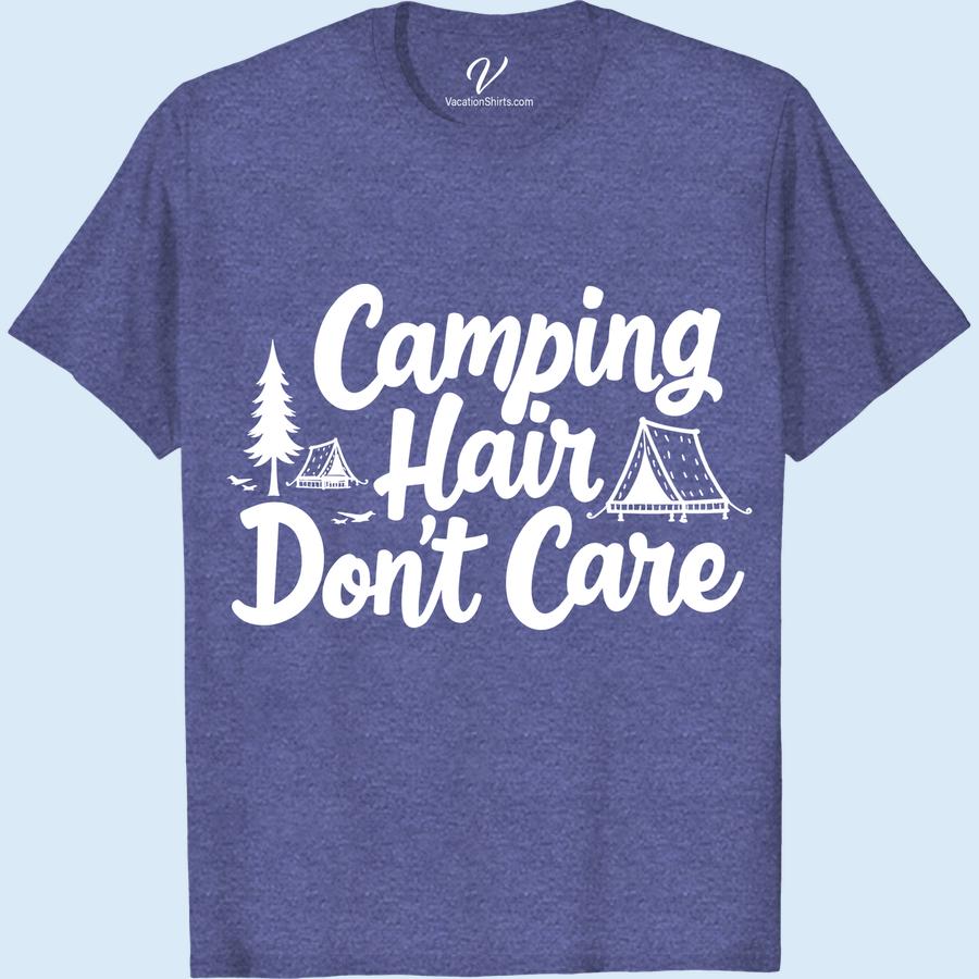 Camping Hair Tee - Fun Adventure Shirt with Tents & Pine Tree Design Embrace your wild side with our Camping Hair T-Shirt. Featuring a fun adventure tee design with quaint tents and serene pine trees, this forest camping tee is perfect for any outdoor enthusiast. Made for nature lovers, it's a nature-inspired tee that embodies the spirit of wilderness camping.