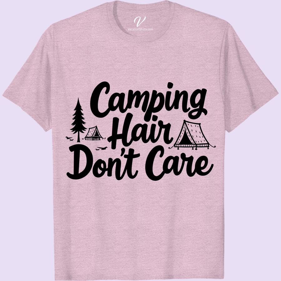 Camping Hair Tee - Fun Adventure Shirt with Tents & Pine Tree Design Embrace your wild side with our Camping Hair T-Shirt. Featuring a fun adventure tee design with quaint tents and serene pine trees, this forest camping tee is perfect for any outdoor enthusiast. Made for nature lovers, it's a nature-inspired tee that embodies the spirit of wilderness camping.