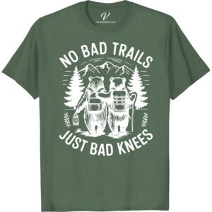 Hiking Bears Adventure T-Shirt - No Bad Trails, Just Bad Knees  Embrace the wilderness spirit with our 'Hiking Bears Adventure T-Shirt'! A must-have Vacation Outdoor Clothing that shouts 'No Bad Trails, Just Bad Knees'. This Adventure Graphic Tee seamlessly blends Hiking Style Apparel with the fun of Bear Design Outdoor Shirts. Perfect addition to your outdoor adventure Tees' collection!