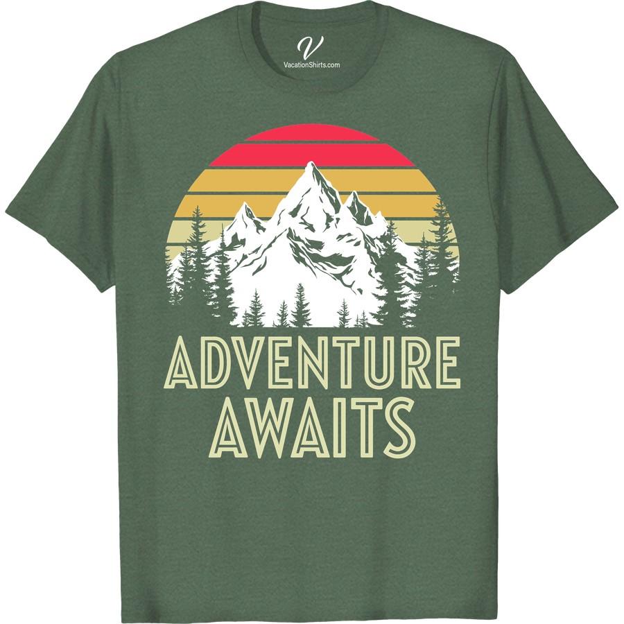 Adventure T-Shirt: Retro Mountain Sunset Design for Travel Lovers Discover the perfect adventure t-shirt online for travel lovers! This Retro Mountain Sunset t-shirt combines vacation fashion and outdoor adventure in one design. Both Men's adventure t-shirts and Women's travel t-shirts feature the vintage sunset design tee - truly a must-have in your adventure apparel collection. Shop now!