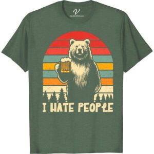 Bear Illustration Tee - I Hate People Retro Sunset Vacation Shirt  Stand out with our Bear Illustration T-Shirt, a 'Hate People Vacation Tee' that says it all. This Retro Sunset Vacation Shirt with captivating bear print will become a staple in any anti-social traveler's wardrobe. Funny, iconic, perfect for those who love to travel…minus the people.