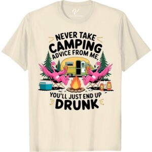 Camping Tee - Witty Flamingo Design for Adventurous Spirits! Accentuate your adventurous spirit with our Camping Tee - a Witty Flamingo Design Tee that captures the thrill of the outdoors. It's more than just camping gear, it's a novelty outdoor apparel that combines funny camping quotes and flamingo themes. Perfect for adventure seekers.