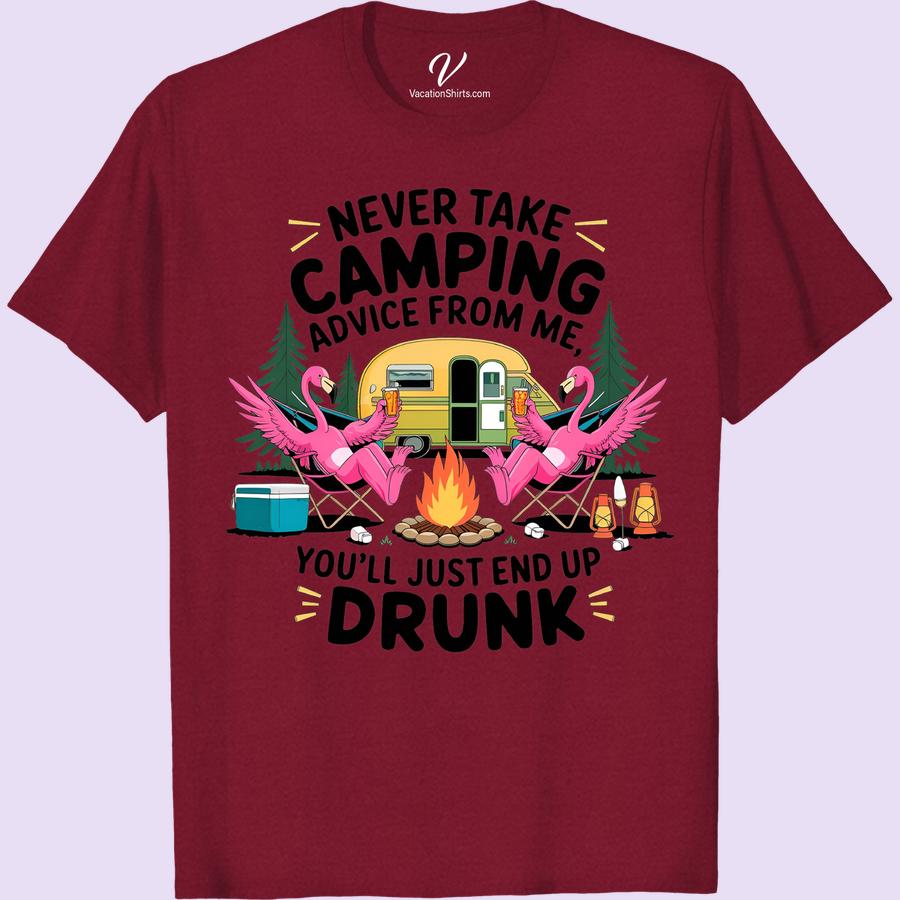 Camping Tee - Witty Flamingo Design for Adventurous Spirits! Accentuate your adventurous spirit with our Camping Tee - a Witty Flamingo Design Tee that captures the thrill of the outdoors. It's more than just camping gear, it's a novelty outdoor apparel that combines funny camping quotes and flamingo themes. Perfect for adventure seekers.
