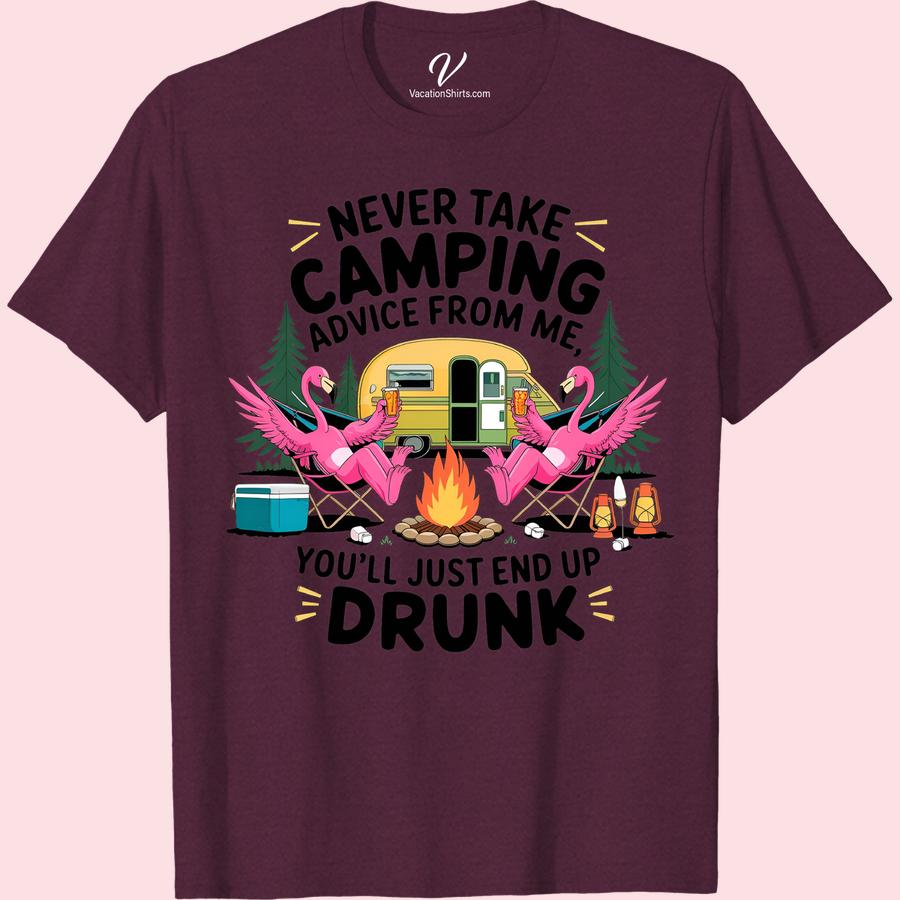 Camping Tee - Witty Flamingo Design for Adventurous Spirits! Accentuate your adventurous spirit with our Camping Tee - a Witty Flamingo Design Tee that captures the thrill of the outdoors. It's more than just camping gear, it's a novelty outdoor apparel that combines funny camping quotes and flamingo themes. Perfect for adventure seekers.