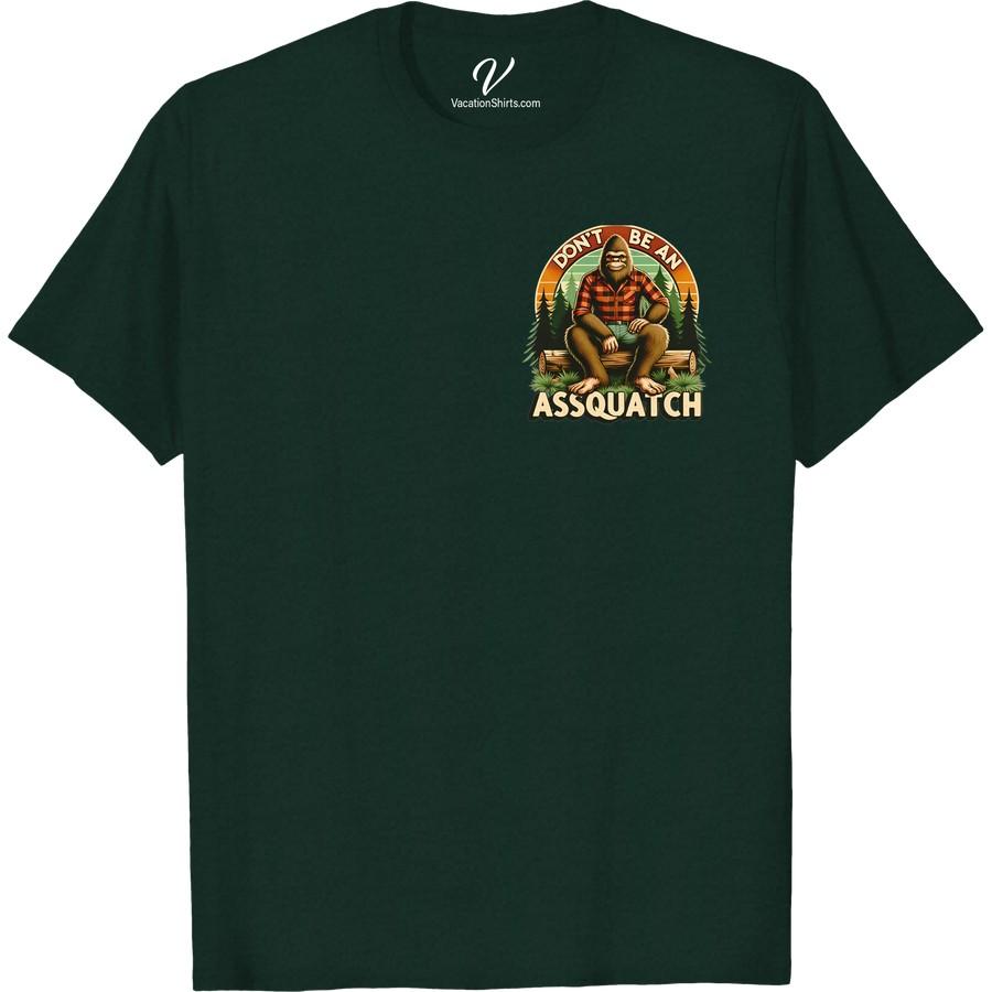 Sasquatch Plaid Tee - Don’t Be An Assquatch Funny Vacation Shirt Unleash your humor with our Funny Sasquatch Tee! This Bigfoot Plaid Vacation Shirt, with its fun Don't Be An Assquatch print, is the perfect comical vacation outfit. Not just your average Assquatch Joke Tee, but a symbol of fun Sasquatch apparel and vacation humor t-shirt rolled into one!