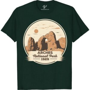 Vintage Arches National Park 1929 Tee - Sun & Rocks Design Show off your love for classic American landscapes with our Arches National Park Vintage Tee. A tribute to 1929, this Sun & Rocks Design Tee is a must-have for fans of National Park vintage t-shirts. Dive into the past with our retro, chic Vintage Vacation Tees featuring iconic Arches Park sun design.