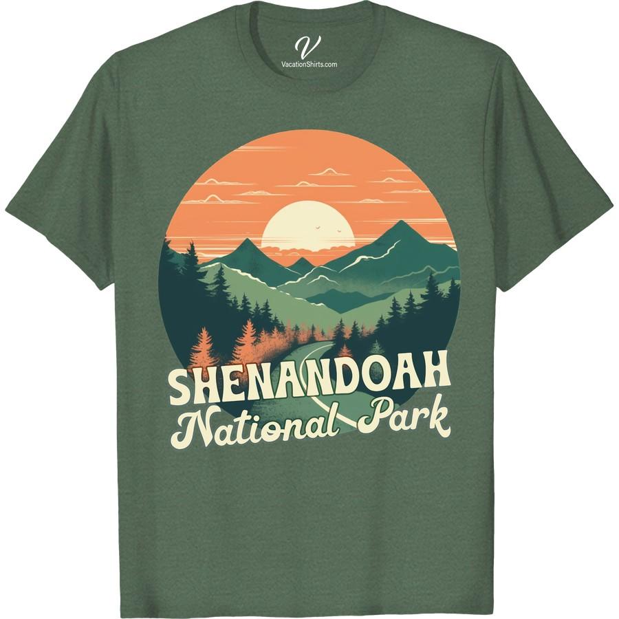 Shenandoah National Park Sunset T-Shirt – Nature Adventure Tee Experience the magic of twilight with our Shenandoah National Park Sunset T-Shirt. This Vacation T-Shirt is perfect for nature enthusiasts seeking outdoor adventure apparel. Celebrate the wilderness with our Shenandoah Sunset Tee, a modern essential in National Park Merchandise and Shenandoah Hiking Gear. Be an ambassador of nature's grandeur!