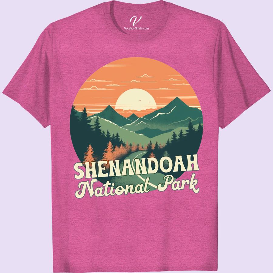 Shenandoah National Park Sunset T-Shirt – Nature Adventure Tee Experience the magic of twilight with our Shenandoah National Park Sunset T-Shirt. This Vacation T-Shirt is perfect for nature enthusiasts seeking outdoor adventure apparel. Celebrate the wilderness with our Shenandoah Sunset Tee, a modern essential in National Park Merchandise and Shenandoah Hiking Gear. Be an ambassador of nature's grandeur!