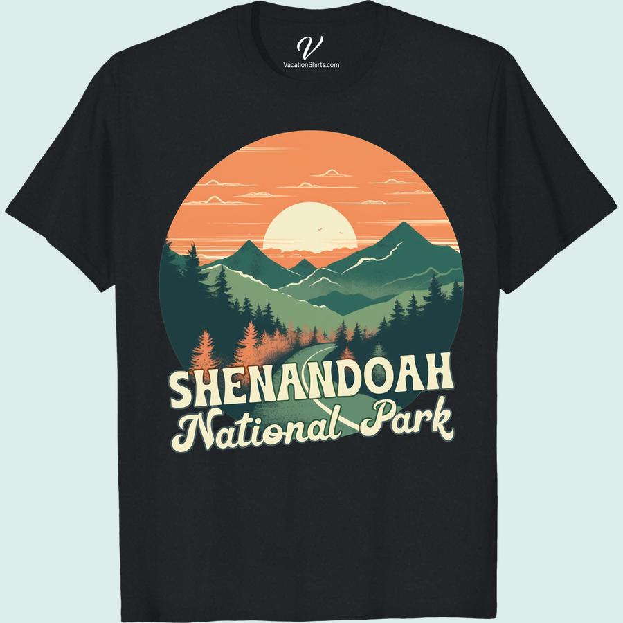 Shenandoah National Park Sunset T-Shirt – Nature Adventure Tee Experience the magic of twilight with our Shenandoah National Park Sunset T-Shirt. This Vacation T-Shirt is perfect for nature enthusiasts seeking outdoor adventure apparel. Celebrate the wilderness with our Shenandoah Sunset Tee, a modern essential in National Park Merchandise and Shenandoah Hiking Gear. Be an ambassador of nature's grandeur!