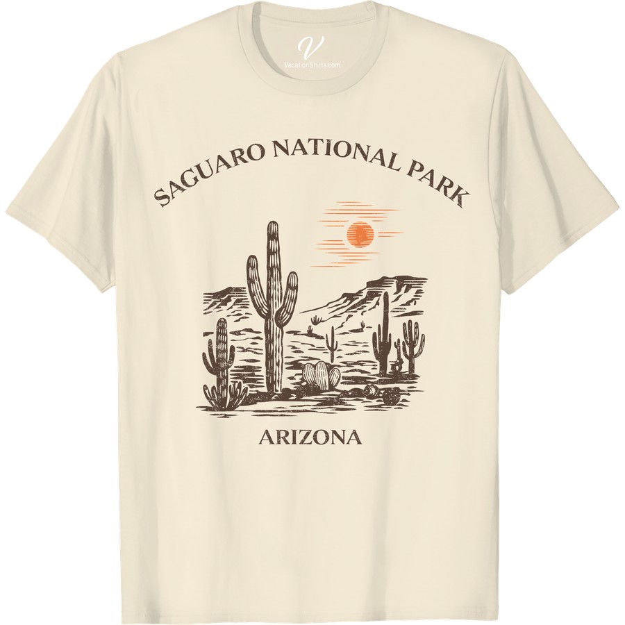 Saguaro National Park T-Shirt - Arizona Desert Adventure Tee Experience the thrill of Arizona's wild beauty with our Saguaro National Park T-Shirt. This Arizona Desert Adventure Tee is the perfect hiking trail t-shirt and souvenir of your desert adventure. Display your love for saguaro cacti and embrace your wanderlust with this National Park apparel - your new favorite Arizona hiking apparel.