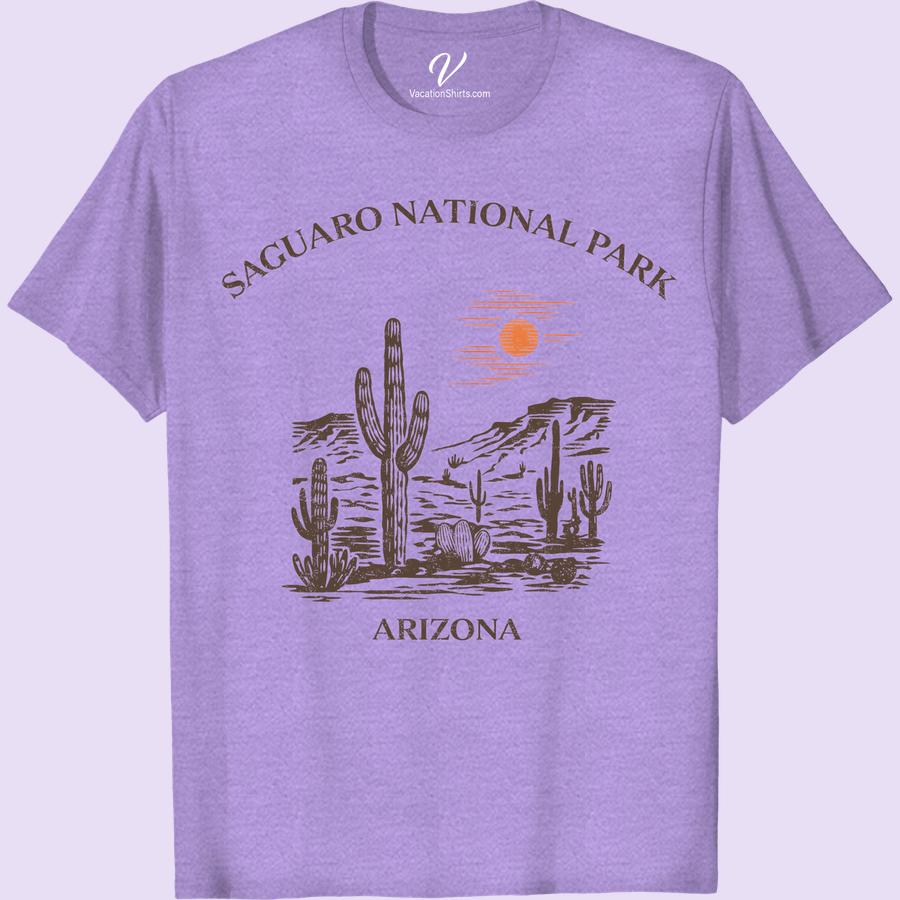 Saguaro National Park T-Shirt - Arizona Desert Adventure Tee Experience the thrill of Arizona's wild beauty with our Saguaro National Park T-Shirt. This Arizona Desert Adventure Tee is the perfect hiking trail t-shirt and souvenir of your desert adventure. Display your love for saguaro cacti and embrace your wanderlust with this National Park apparel - your new favorite Arizona hiking apparel.