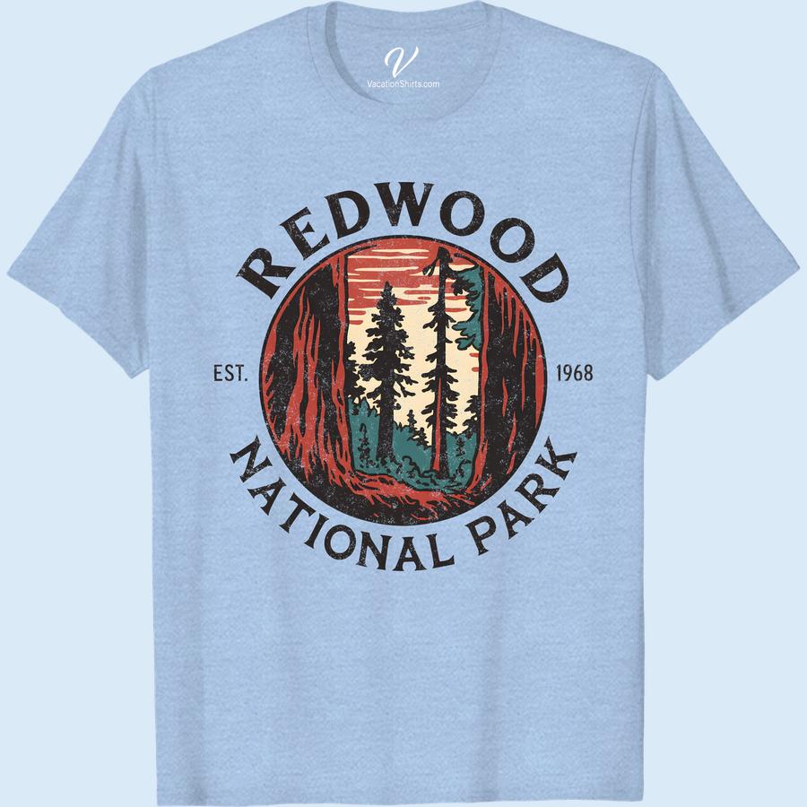 Redwood National Park Tee: Sunset & Trees Adventure Design Get lost in the wilderness with our Redwood National Park Tshirt! Designed for adventure lovers, this Sunset Adventure Tee captures the enchantment of towering Redwood Trees & stunning sunsets. This Nature Inspired Tshirt, ideal for trekking, redefines National Parks Apparel. Embrace your next Wilderness Adventure with our Sunset and Trees Tee.