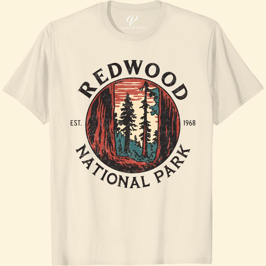 Redwood National Park Tee: Sunset & Trees Adventure Design Get lost in the wilderness with our Redwood National Park Tshirt! Designed for adventure lovers, this Sunset Adventure Tee captures the enchantment of towering Redwood Trees & stunning sunsets. This Nature Inspired Tshirt, ideal for trekking, redefines National Parks Apparel. Embrace your next Wilderness Adventure with our Sunset and Trees Tee.