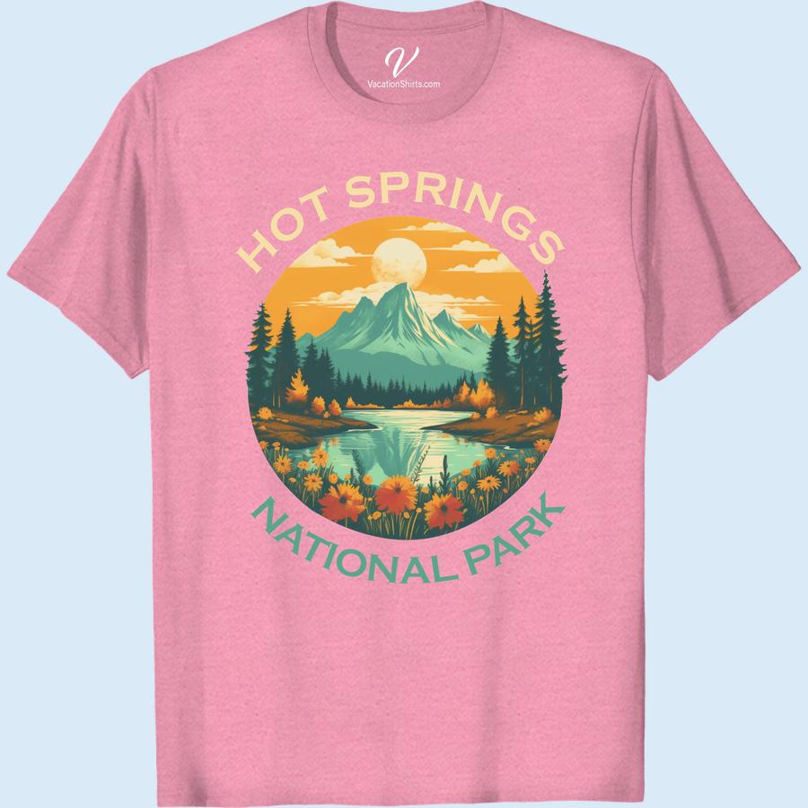Hot Springs National Park T-Shirt: Sunset Mountain Adventure Experience the thrill of nature with our Hot Springs National Park Shirt. This Mountain Adventure T-Shirt brings a dash of sunset hues to your wardrobe, perfect for hiking trips or a relaxing vacation. Wear your love for the Hot Springs with this Sunset Mountain T-Shirt - the ideal National Park Adventure Tee. As part of our Hot Springs National Park Apparel, this Nature Lover T-Shirt captures the vivid serenity of a sunset. Embrace the adventure with this Hot Springs Vacation Shirt.