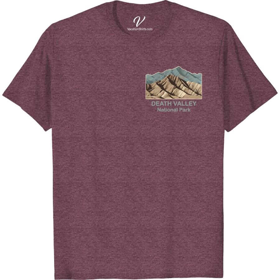 Death Valley National Park Tee: Earthy Mountain Illustration Experience the allure of nature with our Death Valley National Park T-Shirt. Displaying a beautiful mountain illustration, this earthy designed shirt is the perfect vacation apparel. Enjoy your outdoor adventures stylishly while expressing your love for national parks with our Death Valley nature tee.