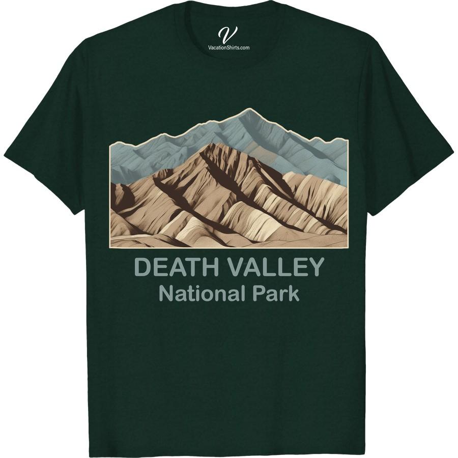 Death Valley National Park Tee: Earthy Mountain Illustration Experience the allure of nature with our Death Valley National Park T-Shirt. Displaying a beautiful mountain illustration, this earthy designed shirt is the perfect vacation apparel. Enjoy your outdoor adventures stylishly while expressing your love for national parks with our Death Valley nature tee.