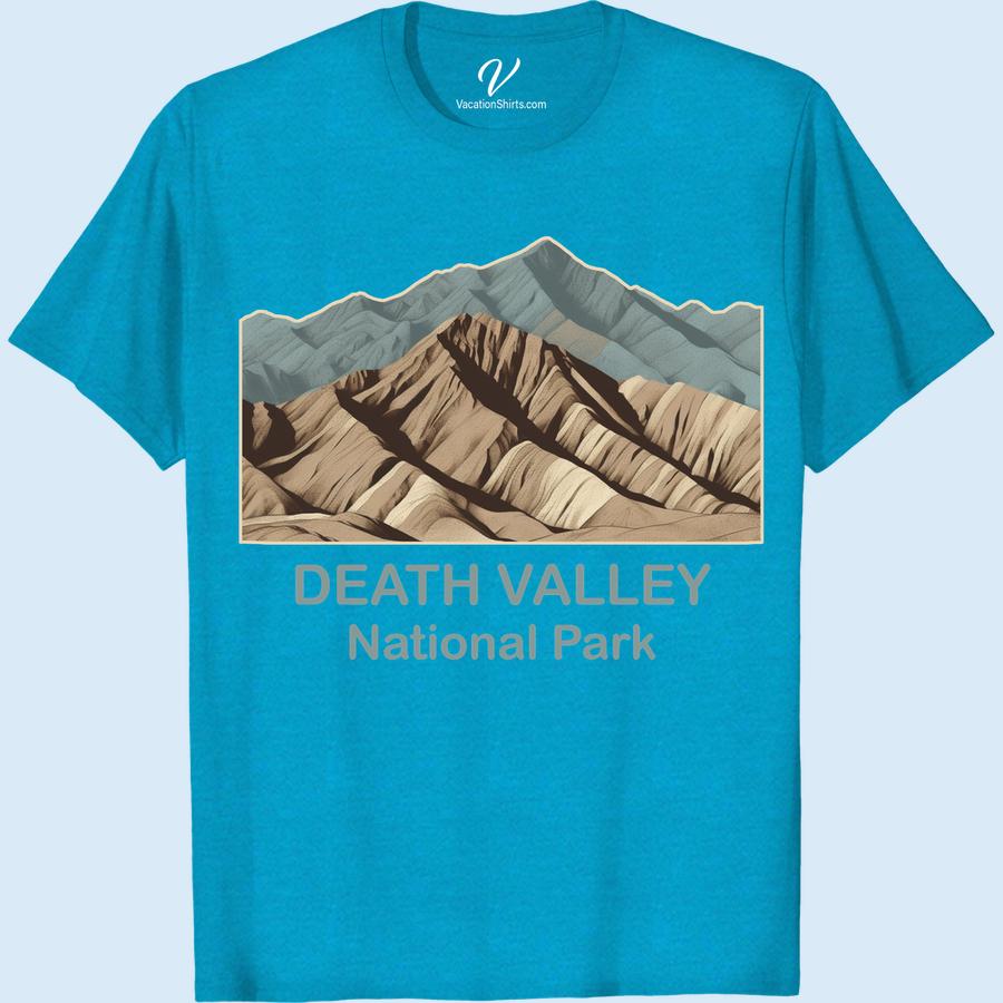 Death Valley National Park Tee: Earthy Mountain Illustration Experience the allure of nature with our Death Valley National Park T-Shirt. Displaying a beautiful mountain illustration, this earthy designed shirt is the perfect vacation apparel. Enjoy your outdoor adventures stylishly while expressing your love for national parks with our Death Valley nature tee.