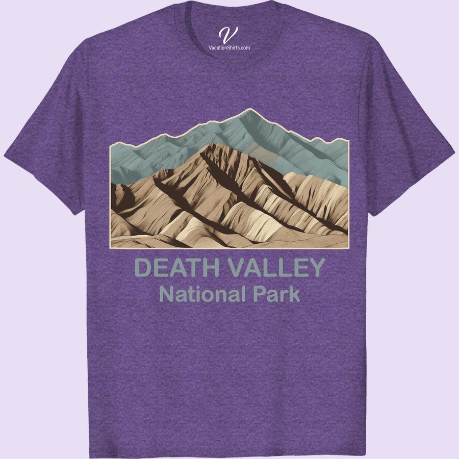 Death Valley National Park Tee: Earthy Mountain Illustration Experience the allure of nature with our Death Valley National Park T-Shirt. Displaying a beautiful mountain illustration, this earthy designed shirt is the perfect vacation apparel. Enjoy your outdoor adventures stylishly while expressing your love for national parks with our Death Valley nature tee.